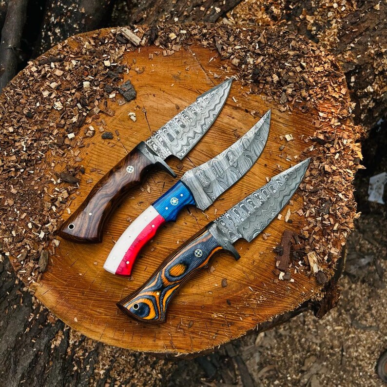 Hand Damascus Steel Bobcat Hunting Knife Texas Flag Etsy