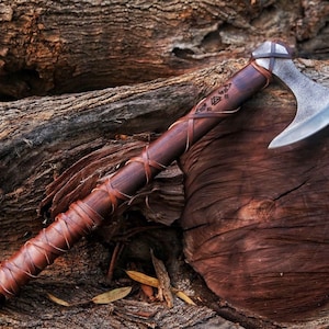 RAGNAR VIKING AXE Larp Forged Halloween Gift Camping Axe Christmas Gift with Rose Wood Shaft, Viking Bearded Nordic, Best Gift For Him