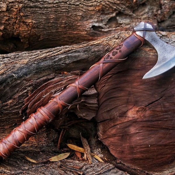 RAGNAR VIKING AXE Larp Forged Halloween Gift Camping Axe Christmas Gift with Rose Wood Shaft, Viking Bearded Nordic, Best Gift For Him