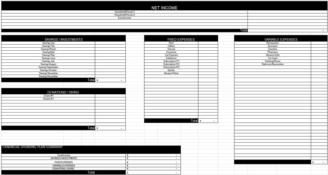 Budget Template Etsy