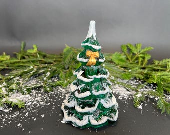 Fenton Green Frosted Christmas Tree, Fenton Green Tree With Bird