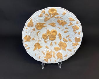 Rare Antique MEISSEN Porcelain Bowl with Hand Painted Gold Encrusted Flowers 11”, Meissen Centerpiece Bowl, Crossed Swords Mark