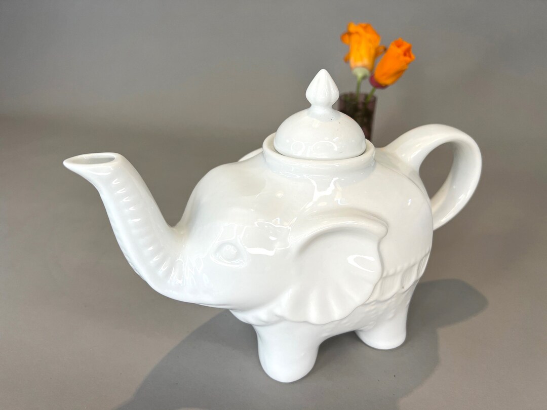 Vintage BIA Cordon Bleu White Elephant Teapot, Embossed White Animal