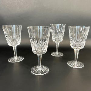 Set of 4 Vintage WATERFORD CUT CRYSTAL Lismore 6-7/8&quot; Water Goblet/Wine Glasses Ireland