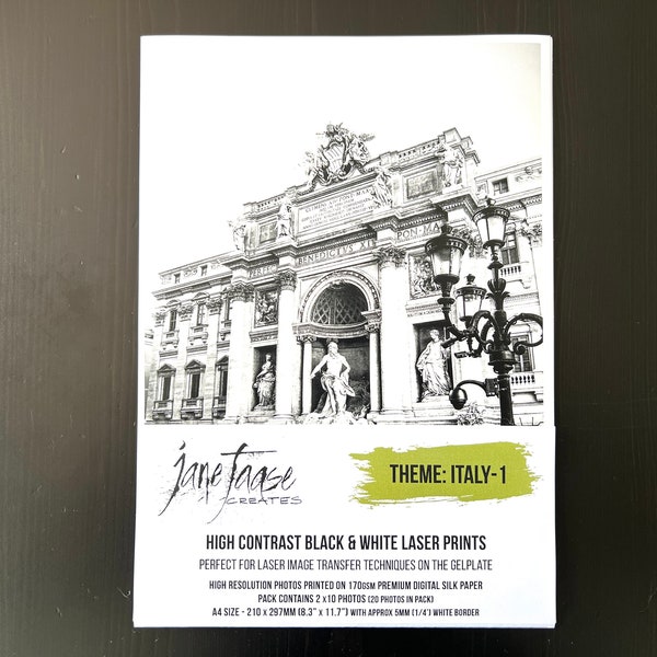 Laser Print Packs - Theme: Italy - 20x High Contrast Black and White Original A4 Prints Ready for Gelprinting