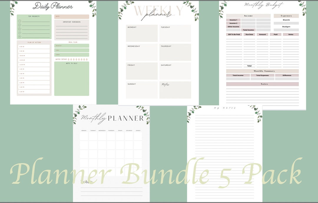 Printable Planner 5 Page Bundle - Etsy