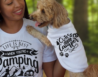 Cutest Little Camper dog shirt, dog matching outfit, gift for dog lover, dog walking shirt, camp life, I love glamping, matching pet parent