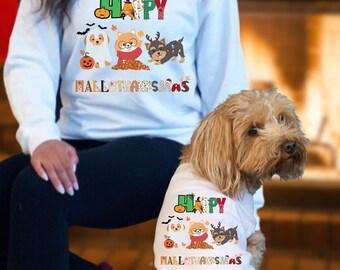 Happy Hallothanksmas Dog shirt, holiday outfit, Halloween dog, Christmas puppy, Thanksgiving pet, dog clothes, festive pet clothes
