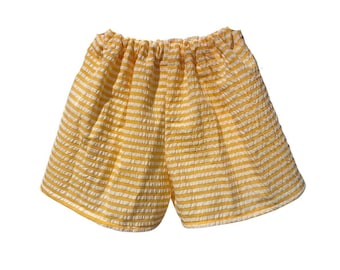 Kids Linen Shorts, Handmade, Orange Striped Pull-On Shorts, Upcycled Fabric, Toddler & Kids Clothes, Elastic Waistband