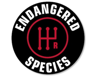 Round BLACK Stick Shift Endangered Species Sticker (manual transmission vinyl decal auto truck rv car stick shift funny car bumper)
