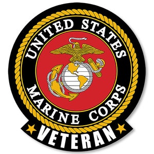 Round US MARINES Round Logo With Veteran Bumper Sticker (vinyl decal auto car truck rv laptop auto usmc) Licensed by US Marine Corp