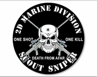 Pegatina de francotirador explorador de la segunda ronda de la Infantería de Marina (cuello de cuero, calcomanía de vinilo militar para auto, camión, computadora portátil, iPhone, USMC) con licencia de USMC