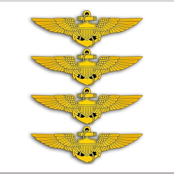 4-Pack: 1x3 inch Set Gold Navy Marines Coast Guard Aviator Wings Shaped Stickers (vinyl decal airman naval) US Navy Licensed