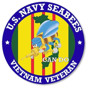 Round U.S. NAVY Seabees Vietnam Veteran Sticker (vinyl decal truck auto rv laptop iphone cell naval vet usn usna) US Navy Licensed