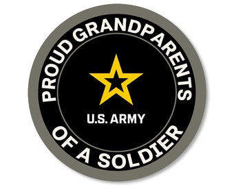 Round Gray And Black Proud Grandparents Of A Soldier Sticker (armed forces logo truck badge army auto car rv vinyl decal) US Army Licensed