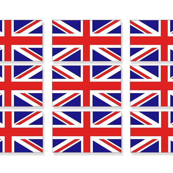 Sheet Of Nine 1 inch x 2 inch UK Union Jack Stickers (scrapbooking country england europe flag set nation world logo)