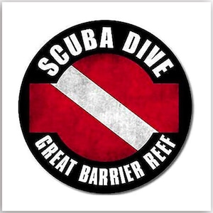 Round Distressed Scuba Dive Great Barrier Reef Sticker ( vinyl australia auto car truck rv laptop cell decal aussie dive diver)
