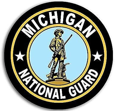 Round Michigan National Guard Seal Sticker (vinyl decal logo soldier truck car laptop rv auto insignia ng detroit) Licensed by US Army