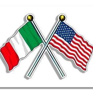 USA and Italy Waving Flags on Poles Sticker (flag italy patriotic truck car auto laptop cell american italian us italia)