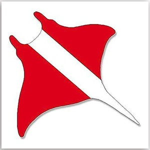 3 inch Manta Ray Shaped Scuba Flag Sticker (vinyl stingray auto car truck rv laptop mantaray dive decal diver)