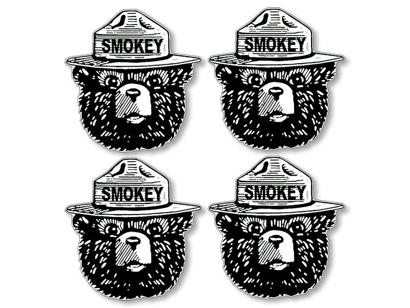 4 Pack Black & White Smokey Bear Face Sticker (us forestry cell phone small bear camp hike auto car truck rv laptop cell iphone