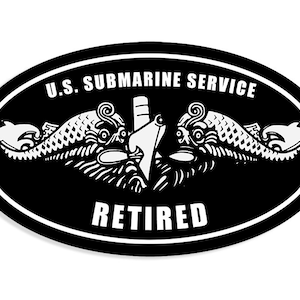 3x5 Inch Black Oval U.S. Submarine Service Navy Retired Sticker (vinyl decal auto rv sub naval swim usn usna) USN Licensed