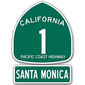 3x4 inch 2pcs California Highway 1 SANTA MONICA Sticker (usa auto cali pch road route rv travel ca)