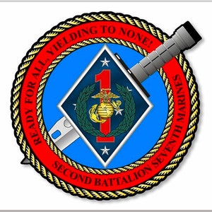 Round 2nd Battalion 7th Marines Seal Sticker (marine truck marines leathernecks laptop auto cell rv iphone decal vinyl) Licensed USMC