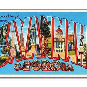 3 x 5 Zoll VINTAGE Greetings From Savanah Georgia Autoaufkleber (Logo Symbol alte Ga-Postkarte Scrapbooking Auto RV Vinyl-Aufkleber)