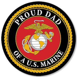 Round MARINES Proud Dad Of A US Marine Bumper Sticker (vinyl decal decal vinyl auto car truck rv laptop usmc US Marine Corp Licensed