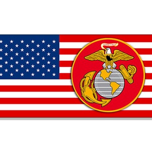 3x6 inch USA Flag with US Marine Eagle Sticker (logo vinyl decal marines auto rv car laptop military leatherneck) Licensed USMC