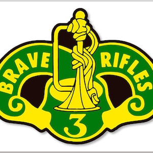 3x4 inch 3rd Cavalry Brave Rifles Insignia Shaped Sticker (vinyl decal award rifle soldier hooter sniper) Licensed by US Army