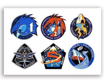 1973’s★NASA★Skaylab 3★実物パーツ片３種・ステッカー6枚 Set of All 6: Spacex Mission Insignia Stickers (dragon X Nasa Logo