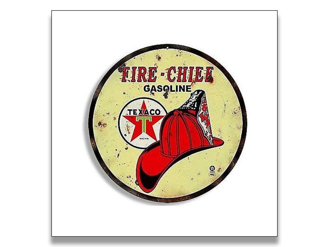 Round Vintage FIRE Chief Texaco Gas Sticker (gasoline Logo