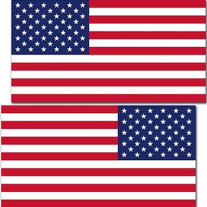May include: Two American flags, one above the other. Both flags are red, white, and blue with 13 horizontal stripes and 50 white stars on a blue field.
