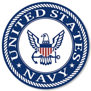 Round United States Navy Blue And White-Seal Sticker (vinyl decal naval auto car truck rv laptop cell iphone seaman sailor) USN Licensed