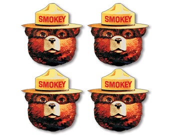 Foglio da 4: adesivi con la faccia di un orso alto e fumoso (piccolo set per scrapbooking, camion, auto, logo, cappello, foresta, campeggio, escursionismo, carino, piccolo)