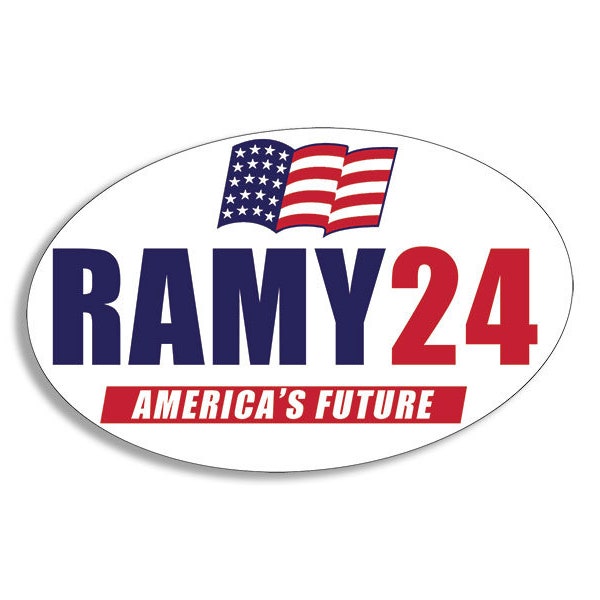 3x5 inch oval RAMY 24 America's Future Sticker (vinyl decal vivek ramaswamy gop anti-biden republican)