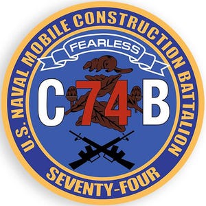 Round U.S. Naval Mobile Construction Battalion Seventy-Four Sticker (NMCB 74 seabees vinyl vet auto car truck naval decal usn) Navy Licensed