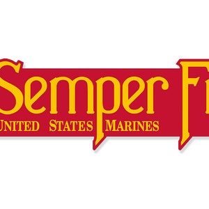 3x8 inch Semper Fi Word Outline Shaped Bumper Sticker (usa us auto rv vinyl paris decal usmc leatherneck) United States Marine Corp Licensed