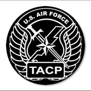 Round Black TACP Air Force Sticker (logo tactical auto truck rv laptop control warfare usaf vinyl decal airman) Licensed by US Air Force