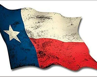 6x11 inch Large Waving Vintage Texas Flag Sticker (vinyl decal auto car truck rv laptop cell iphone lone-star tx texan distressed old big)