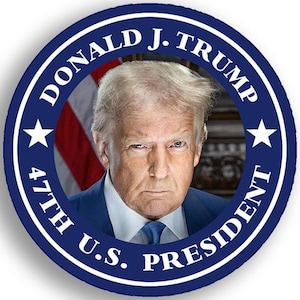 Round Official Donald J Trump 47th President of the United States Sticker (Pro Republican 45 47 vinyl decal for car truck or van