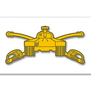 2.5x5 inch Armor Branch Crossed Sabers M26 Pershing Tank Shaped Sticker (auto car rv truck laptop cell army military decal vinyl bumper )