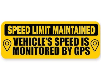 YELLOW: Speed Limits Maintained Vehicle Monitored GPS Bumper Sticker (car truck van suv rv window driving vehicle rv caution vinyl decal)