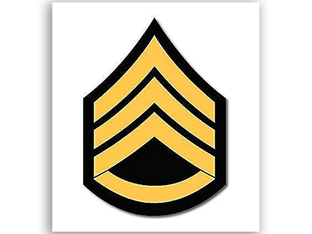US Army Staff Sergeant (SSG E-6) Rank Sticker - Die Cut Decal, 3x4.72 Inches, OR-6