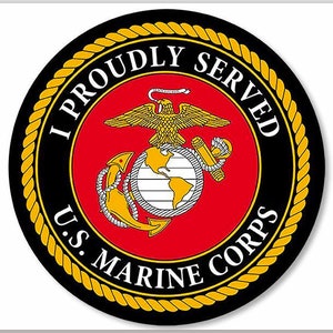 Round I Proudly Served Marine Corps Sticker (vinyl sticker auto car leathernect usmc patriot american military usa) Licensed by USMC