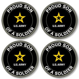 1.5 inch round Sheet of 4 PROUD SON Of A Soldier Sticker (military army usa armed forces auto decal vinyl) US Army Licensed