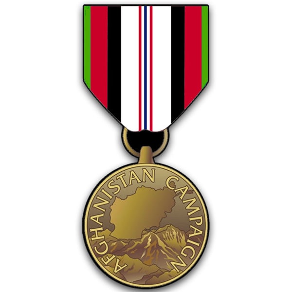 Afghanistan Campaign Ribbon Decal - 4 Inch Color Sticker With Never Forget Metallic Bonus
