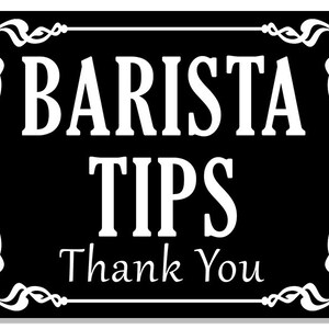 3x4 inch BLACK BARISTA Tips Thank You Bumper Sticker (jar tipper server bar barista bartender cafe money cash vinyl decal)